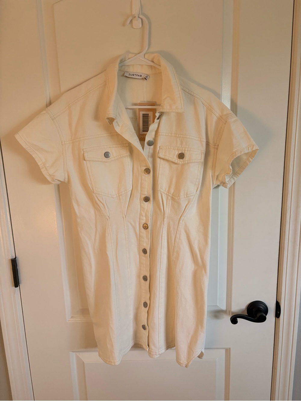 JustFab Cream Button-Front Dress
